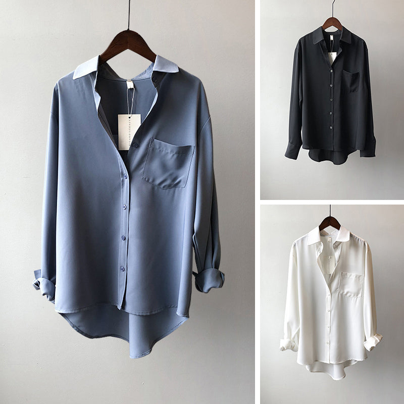 Women’s Long Sleeve Chiffon Shirt Classic Polo Style Elegant Design 4