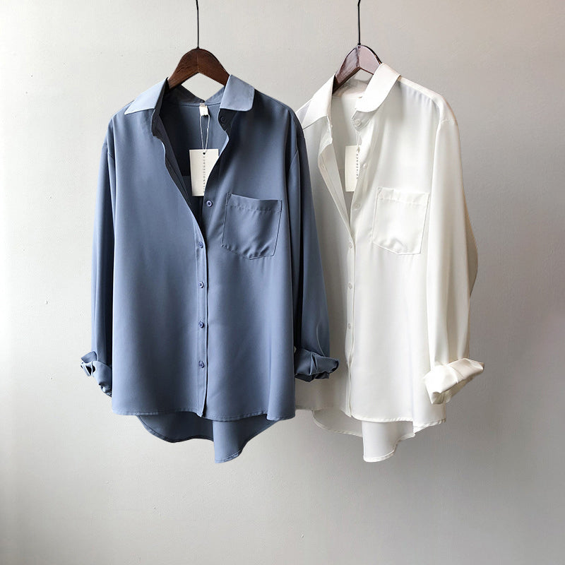 Women’s Long Sleeve Chiffon Shirt Classic Polo Style Elegant Design 5
