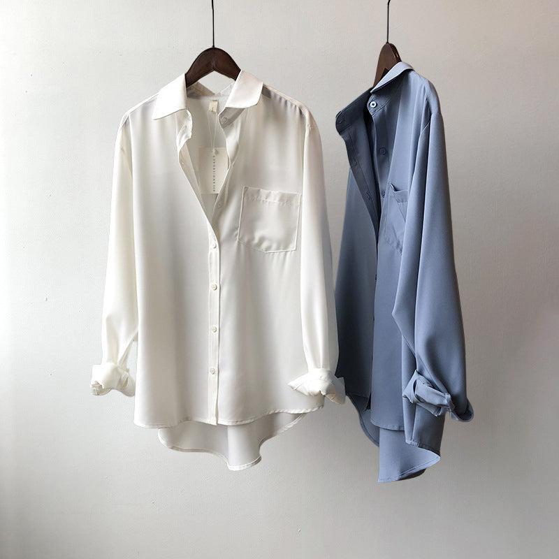 Women’s Long Sleeve Chiffon Shirt Classic Polo Style Elegant Design 6