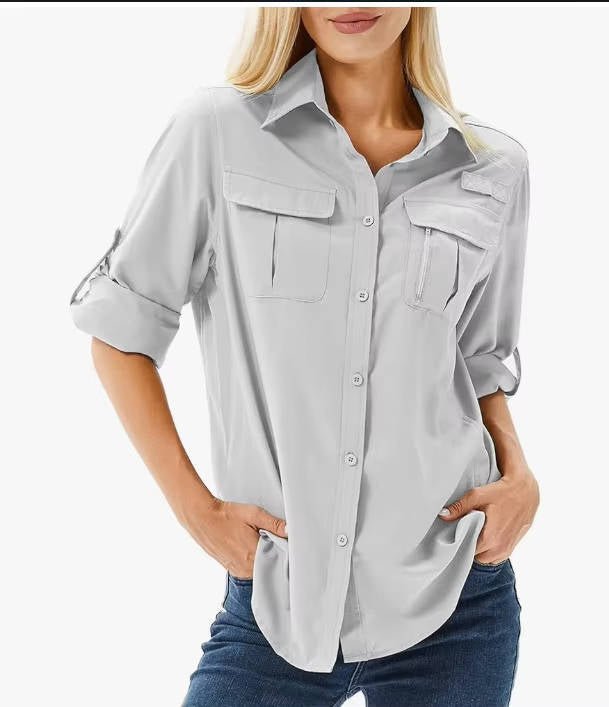 Women’s Long Sleeve Hiking Shirt Convertible Roll-Up Design 1