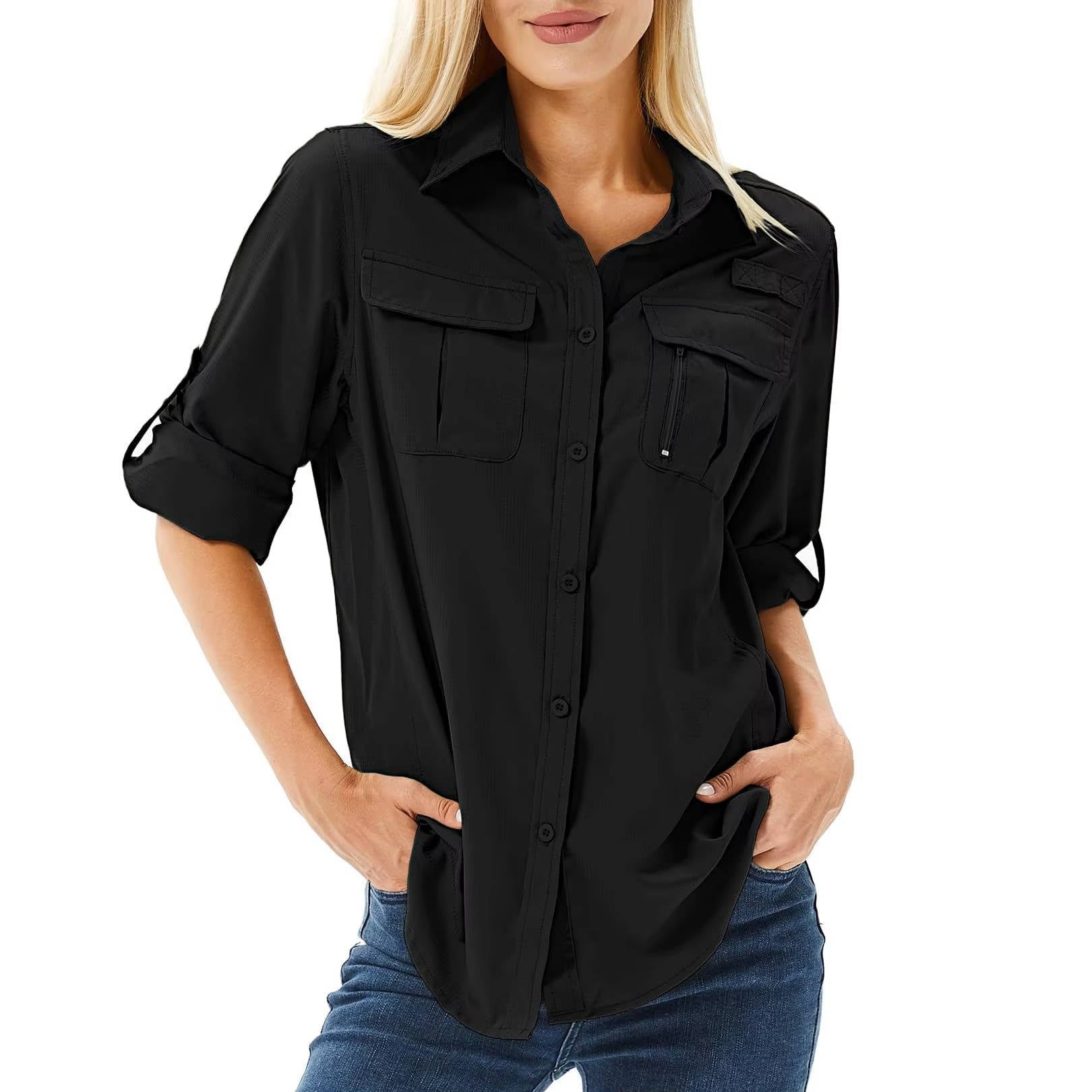 Women’s Long Sleeve Hiking Shirt Convertible Roll-Up Design 3