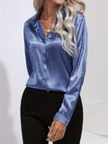 Women’s Long Sleeve Satin Blouse Classic Button-Down Elegance 0