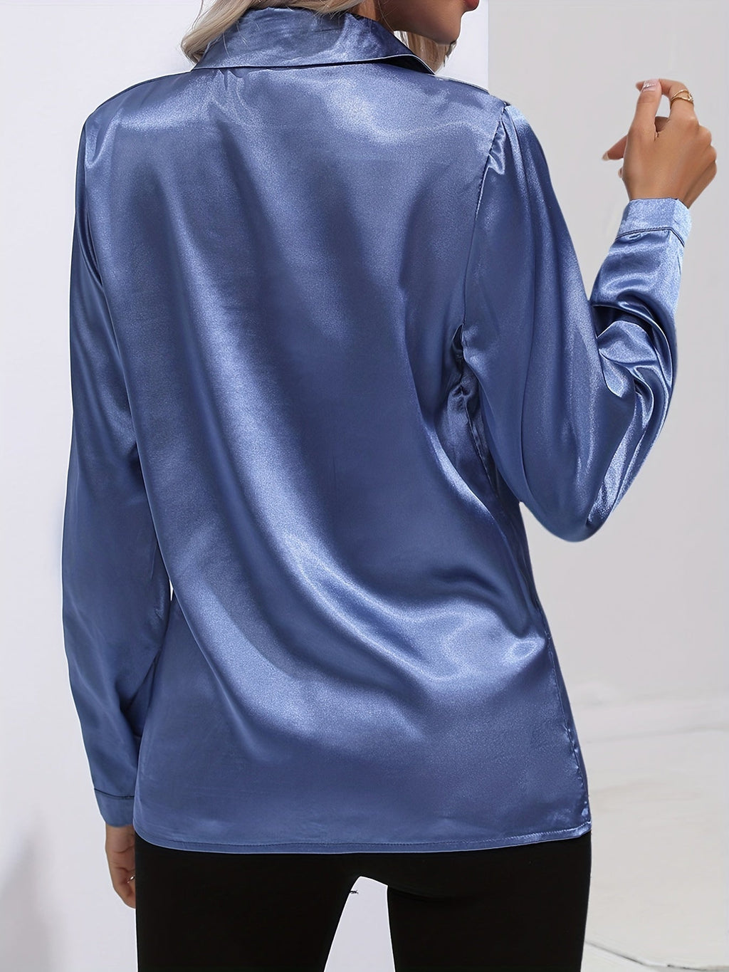 Women’s Long Sleeve Satin Blouse Classic Button-Down Elegance 2