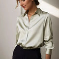 Women’s Long Sleeve Satin Blouse Classic Button-Down Style 0