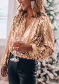 Women’s Long Sleeve Sequin Blouse Elegant Evening Style 0