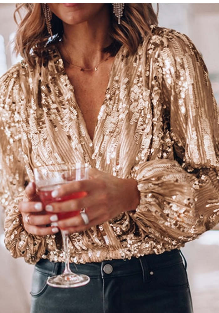 Women’s Long Sleeve Sequin Blouse Elegant Evening Style 1