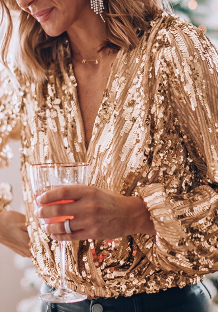 Women’s Long Sleeve Sequin Blouse Elegant Evening Style 2