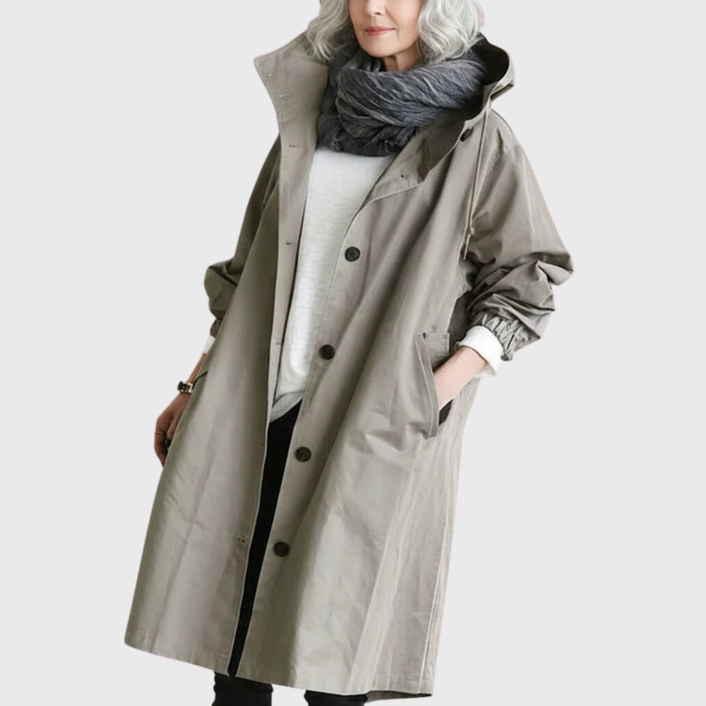 Women’s Long Trench Coat Relaxed Fit with Hooded Design 0
