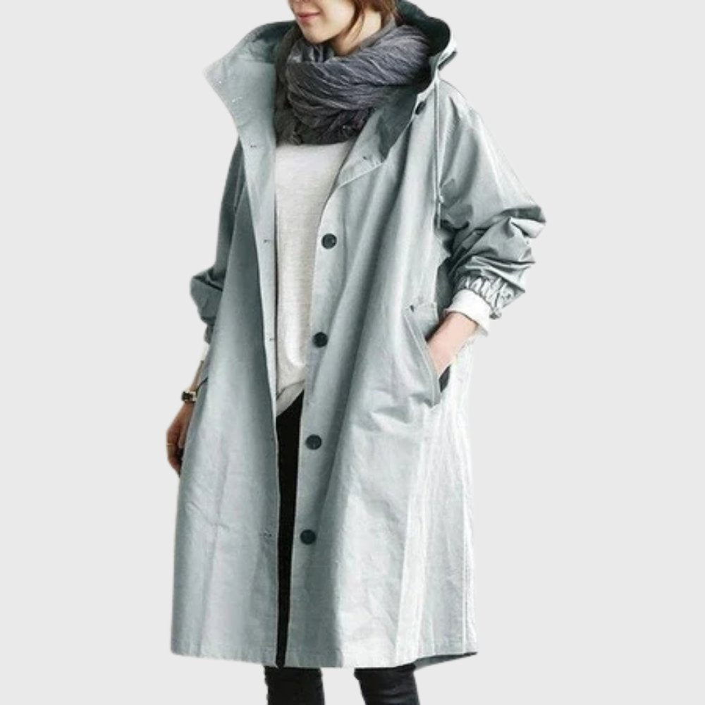 Women’s Long Trench Coat Relaxed Fit with Hooded Design 2