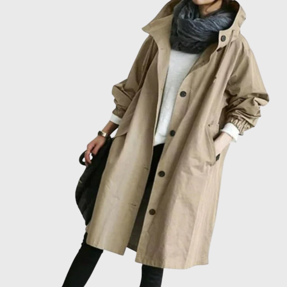Women’s Long Trench Coat Relaxed Fit with Hooded Design 3