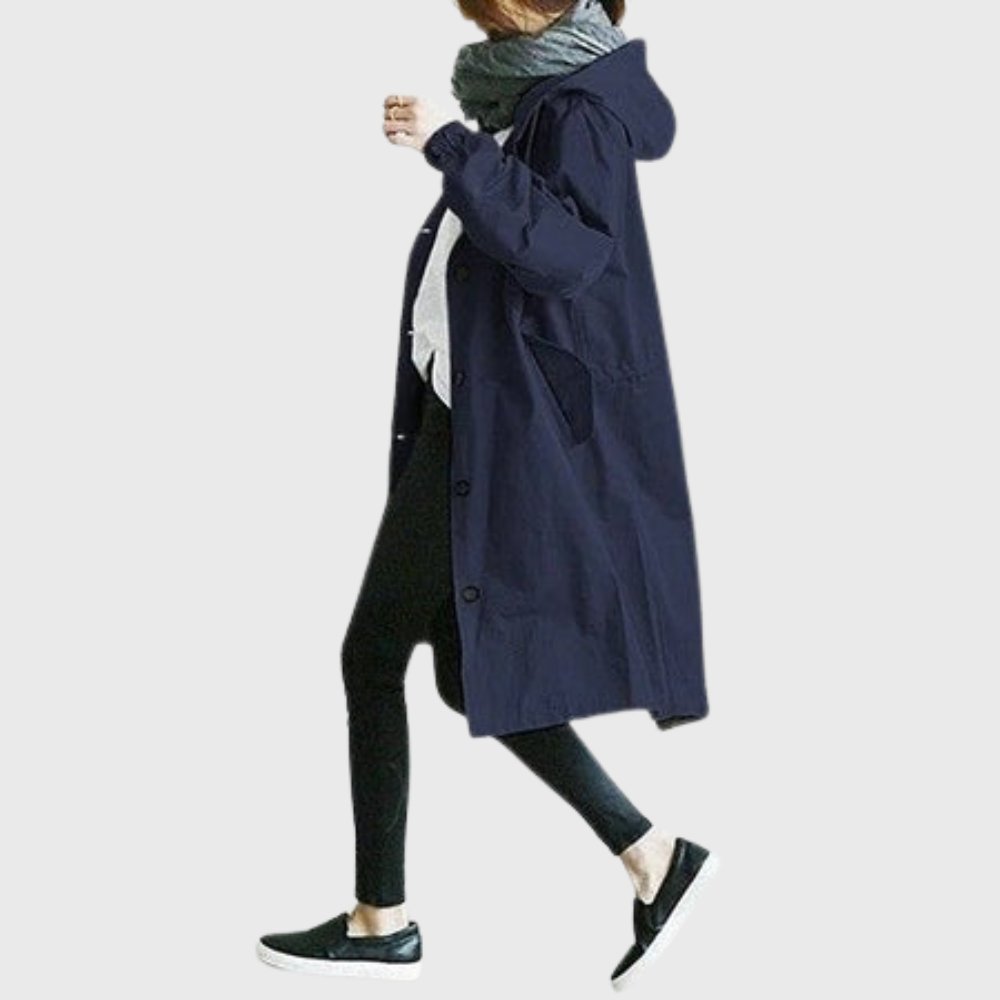 Women’s Long Trench Coat Relaxed Fit with Hooded Design 4