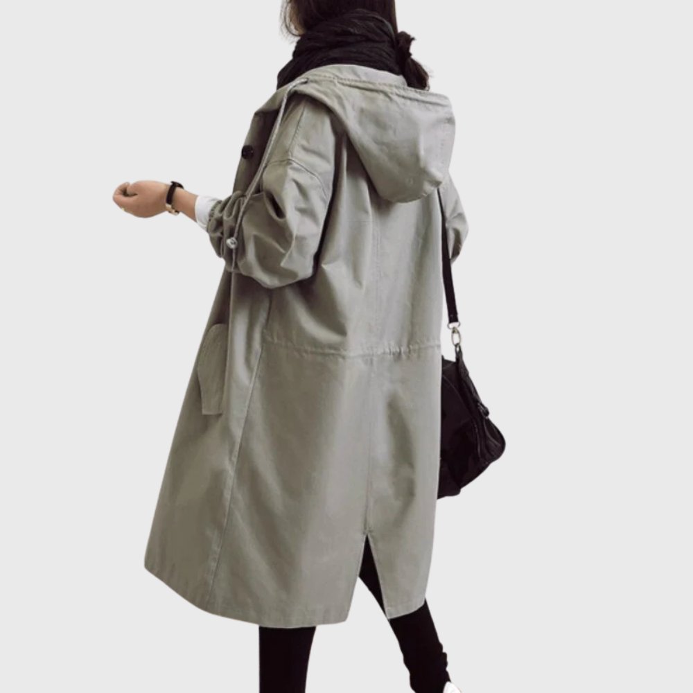 Women’s Long Trench Coat Relaxed Fit with Hooded Design 6