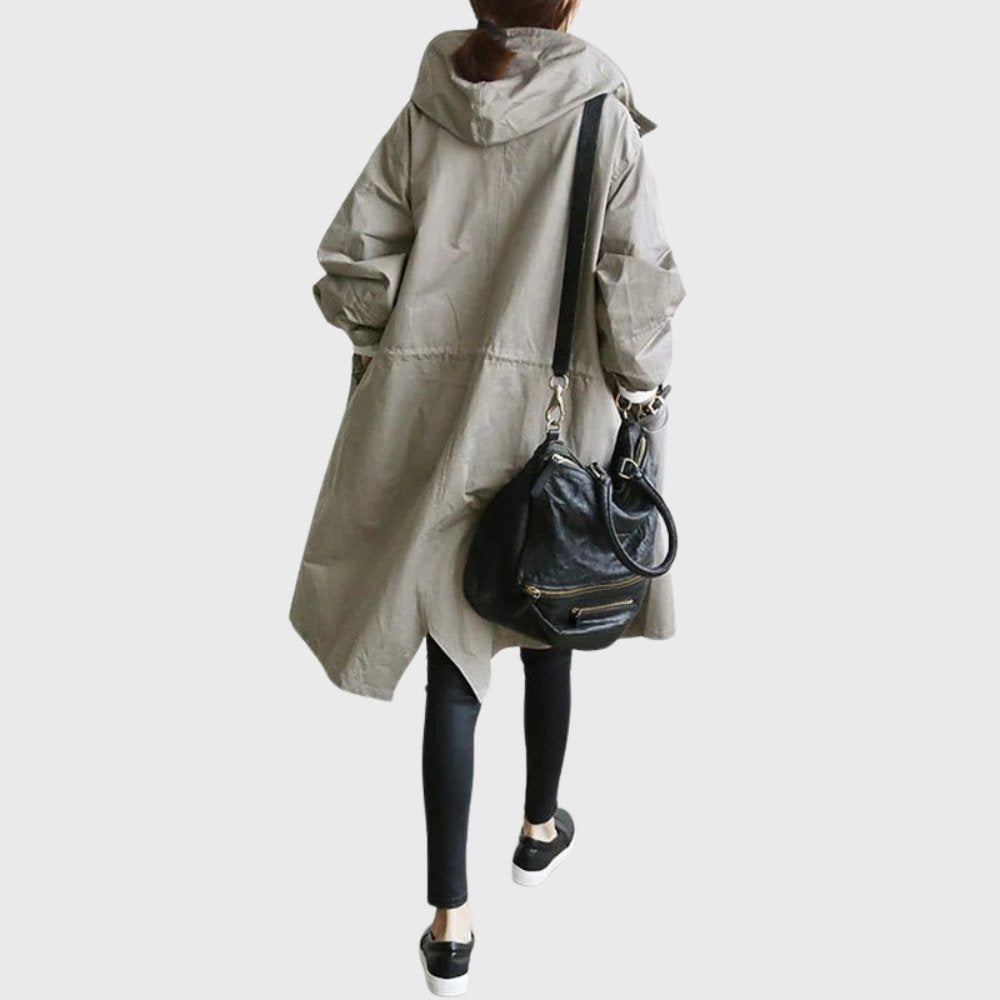 Women’s Long Trench Coat Relaxed Fit with Hooded Design 7