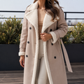Women’s Longline Coat with Contrast Trim and Double-Breasted Front 0