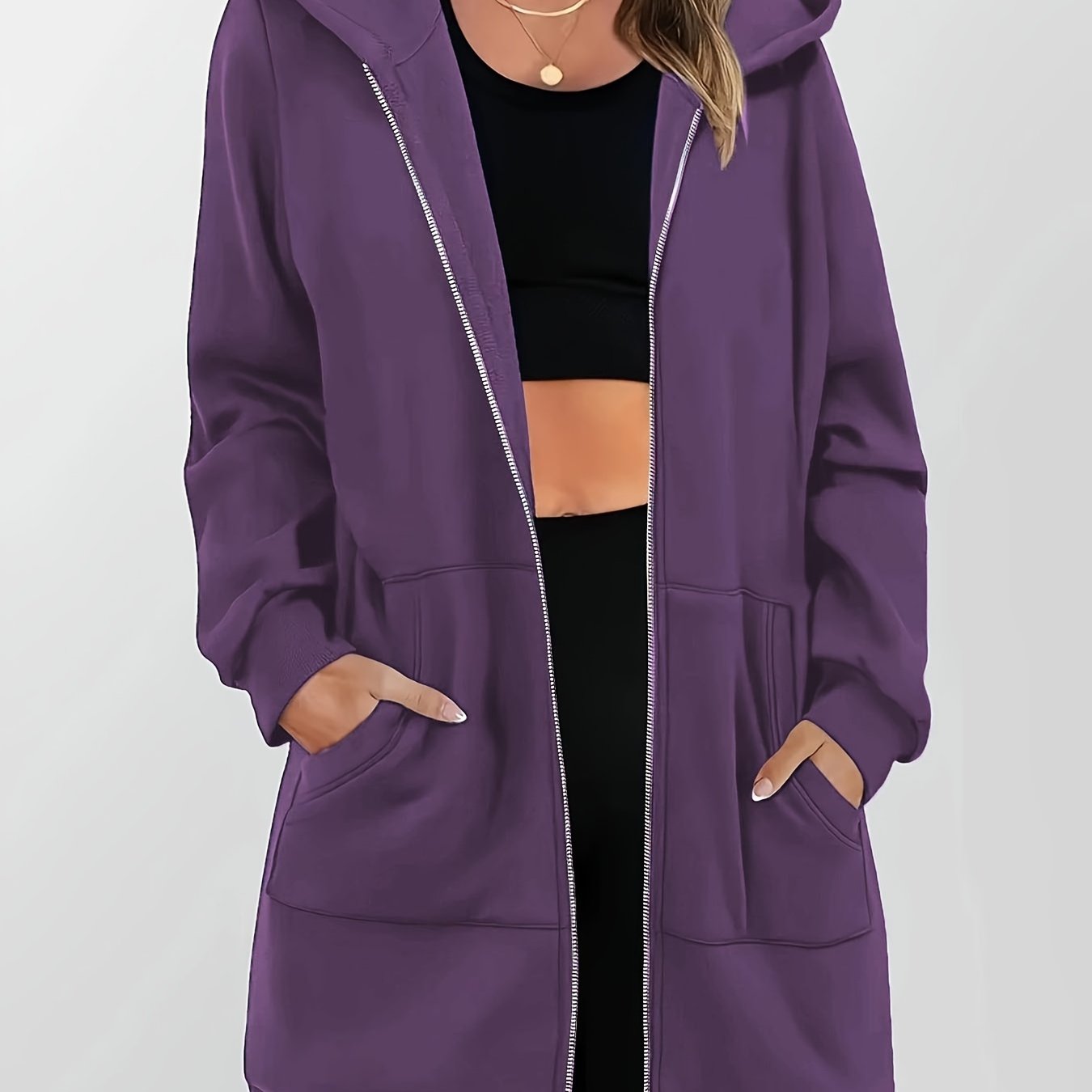 Women’s Longline Hooded Zip Jacket Cozy Everyday Layer 0