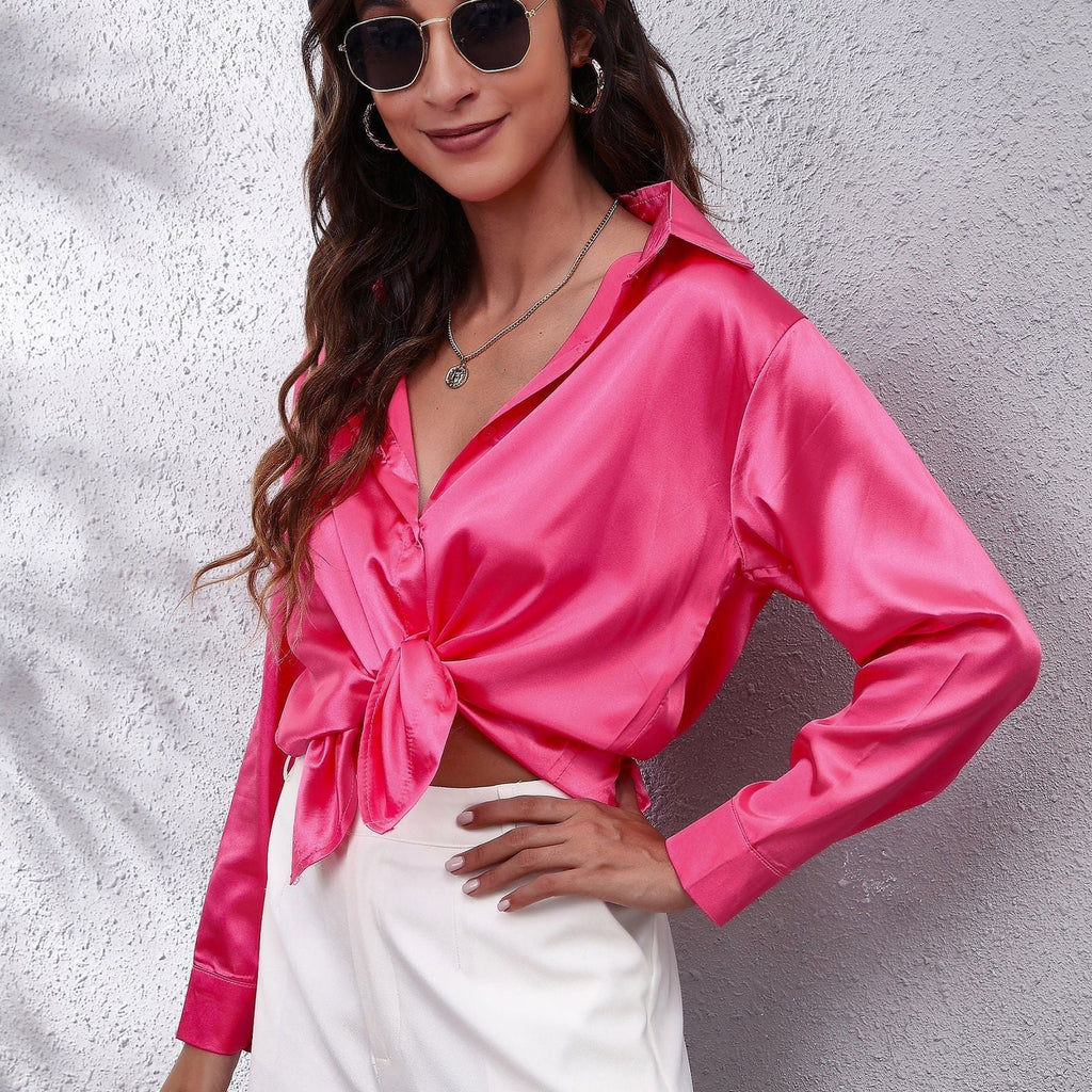 Women’s Loose Fit Satin Blouse Elegant Casual Style 3