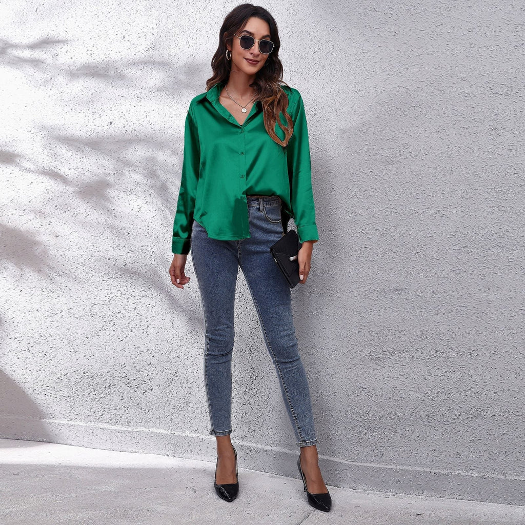 Women’s Loose Fit Satin Blouse Elegant Casual Style 8