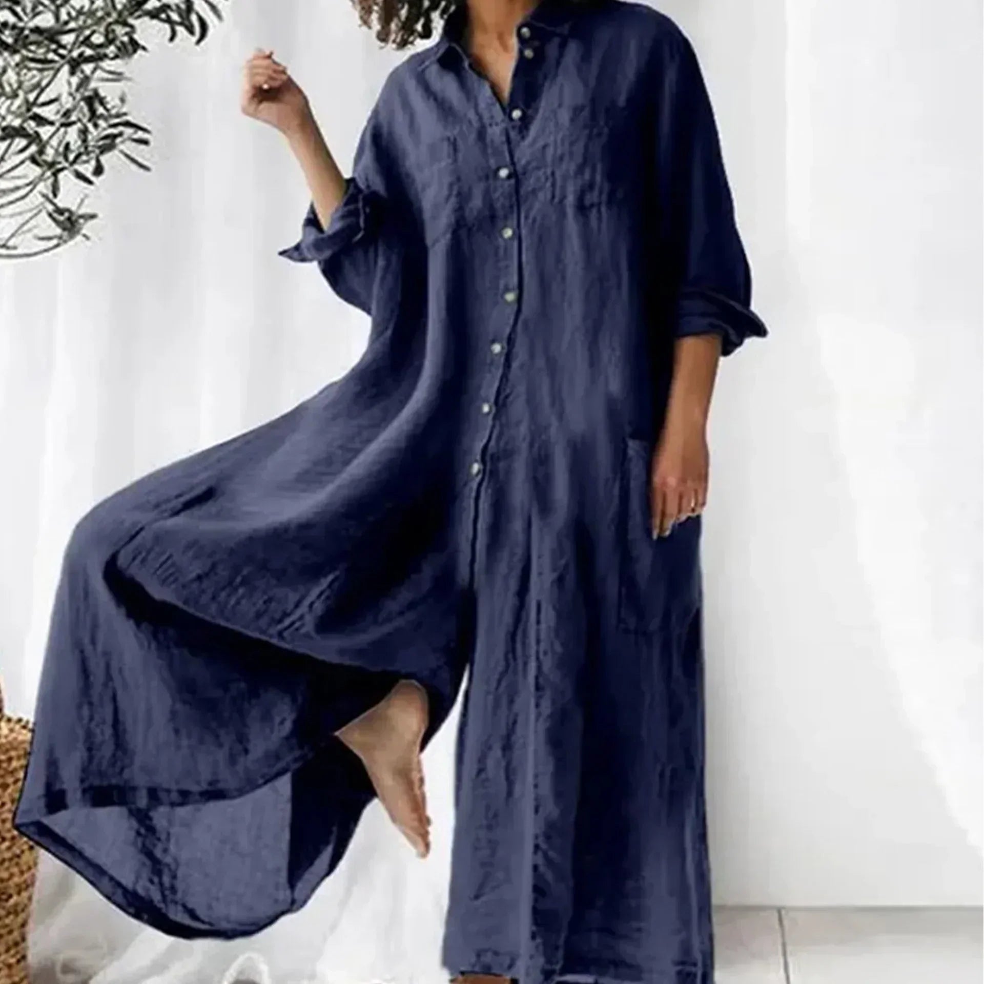 Women’s Loose Jumpsuit Relaxed Fit Button-Down Design 1