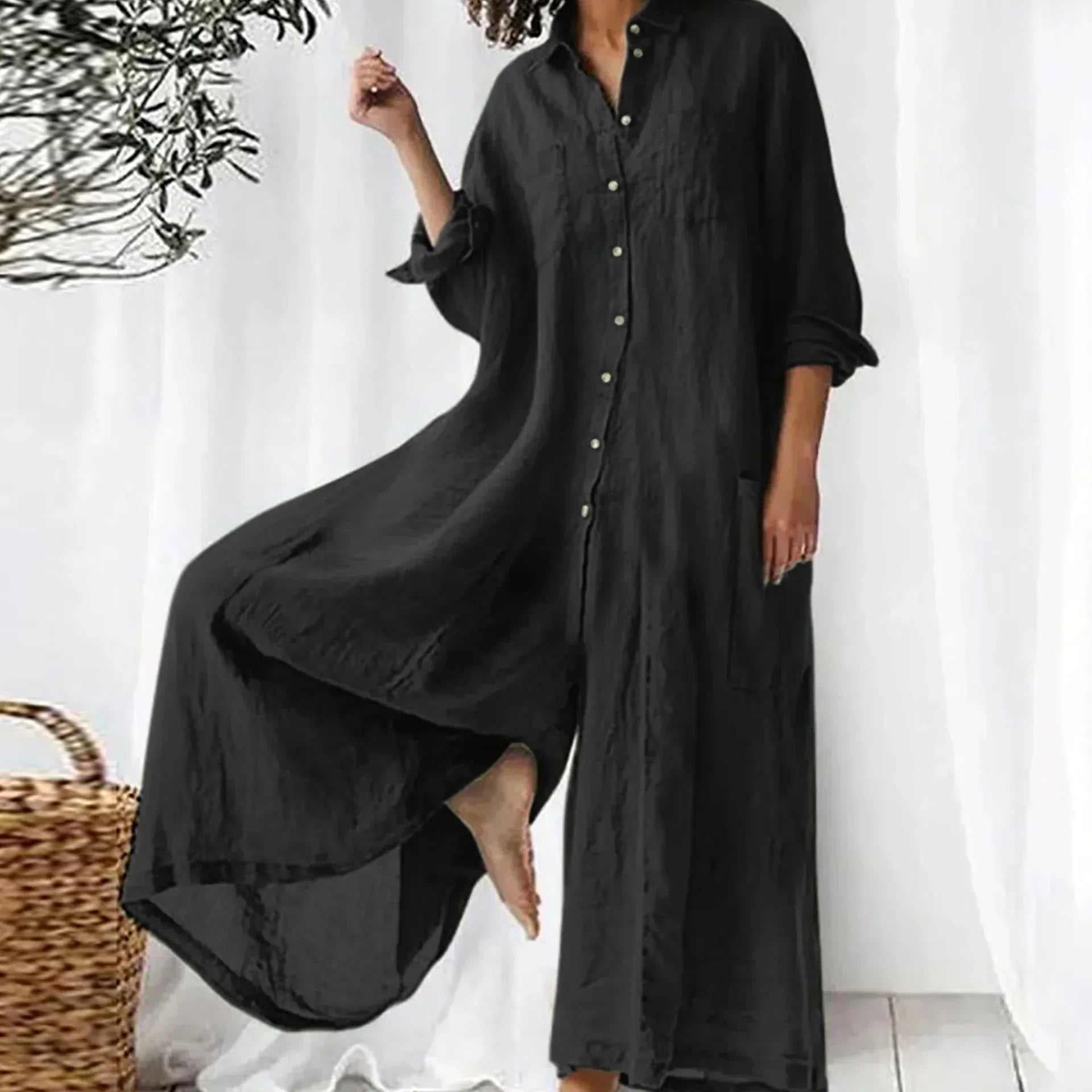 Women’s Loose Jumpsuit Relaxed Fit Button-Down Design 3