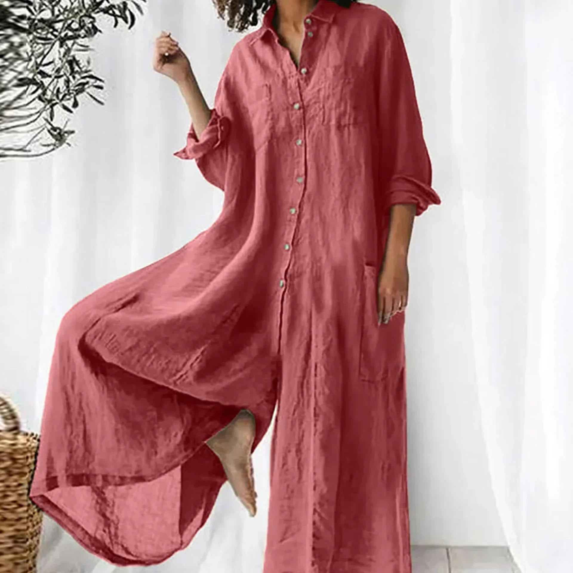 Women’s Loose Jumpsuit Relaxed Fit Button-Down Design 4