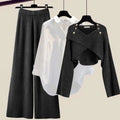 Women’s Loungewear Set Elegant Wide-Leg Pants and Oversized Shirt 0