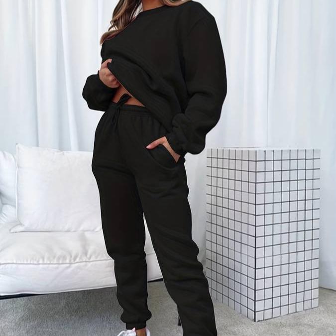 Women’s Matching Sweatshirt and Jogger Set Relaxed Style 0