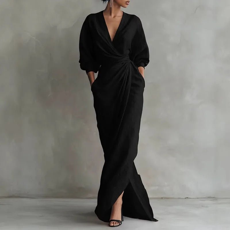 Women’s Maxi Dress Elegant Wrap Design Long Sleeve 4