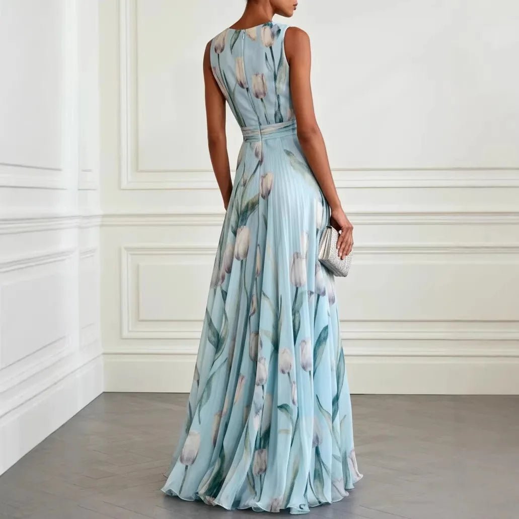 Women’s Maxi Dress Elegant Wrap Design with Tulip Print 2