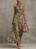 Women’s Maxi Dress Halter Neck Floral Chiffon Design 0