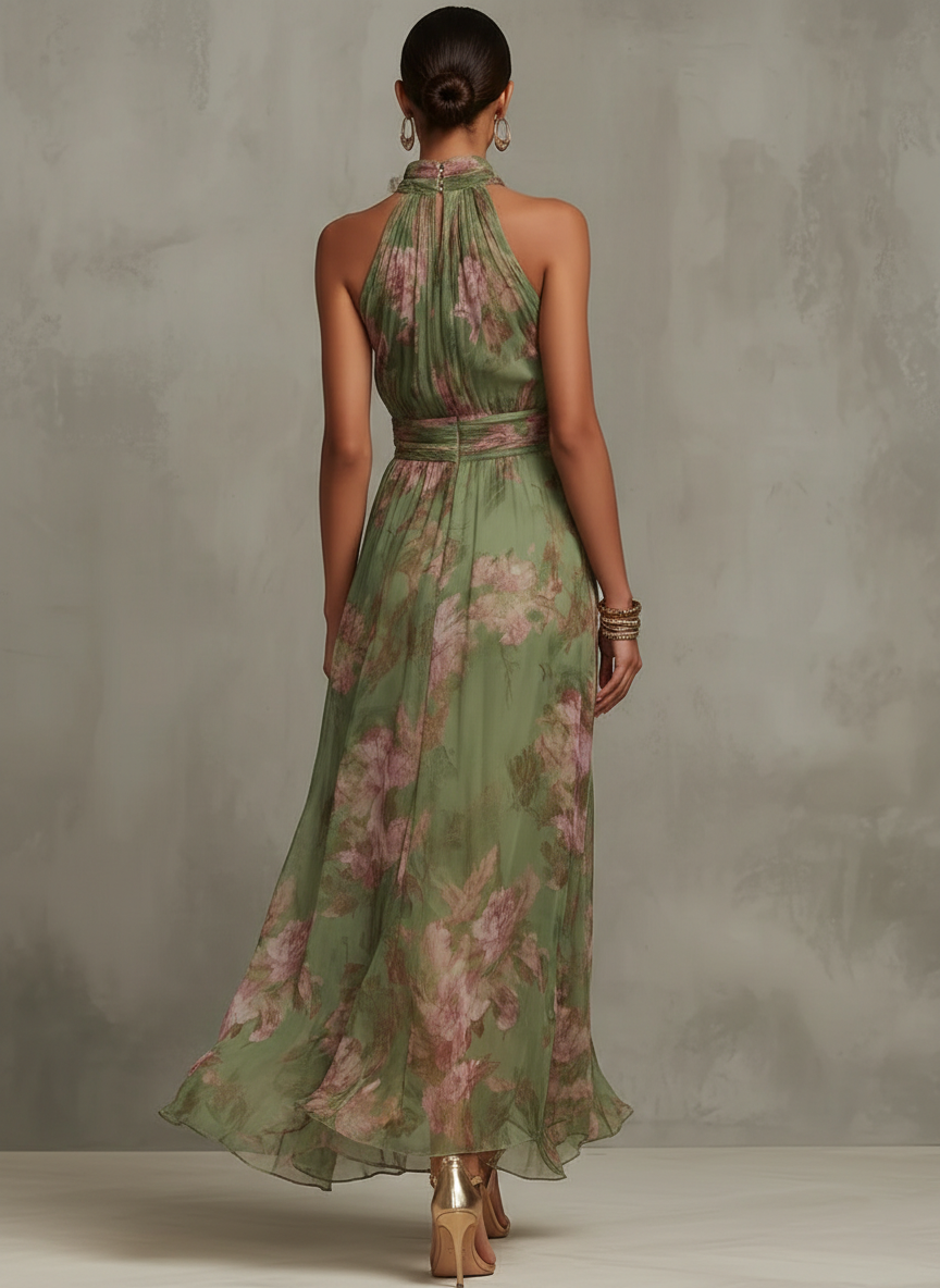 Women’s Maxi Dress Halter Neck Floral Chiffon Design 1