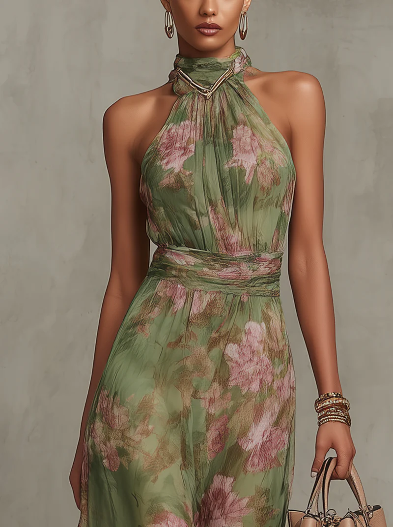 Women’s Maxi Dress Halter Neck Floral Chiffon Design 2