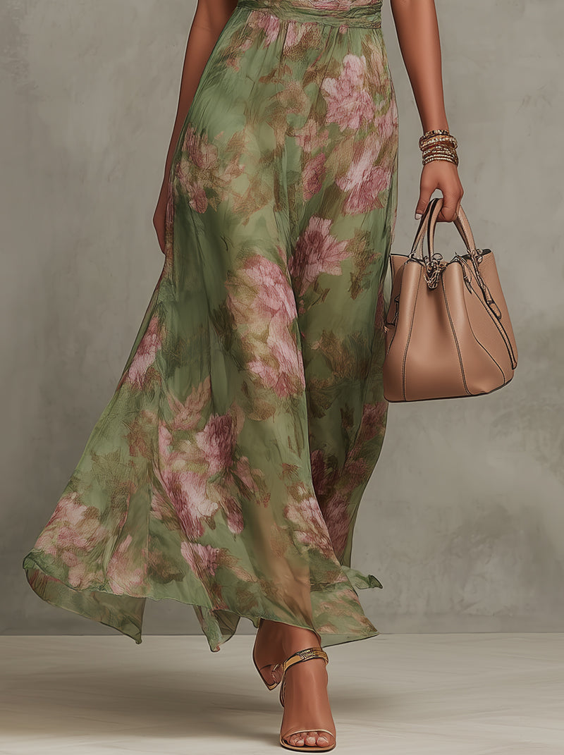 Women’s Maxi Dress Halter Neck Floral Chiffon Design 3