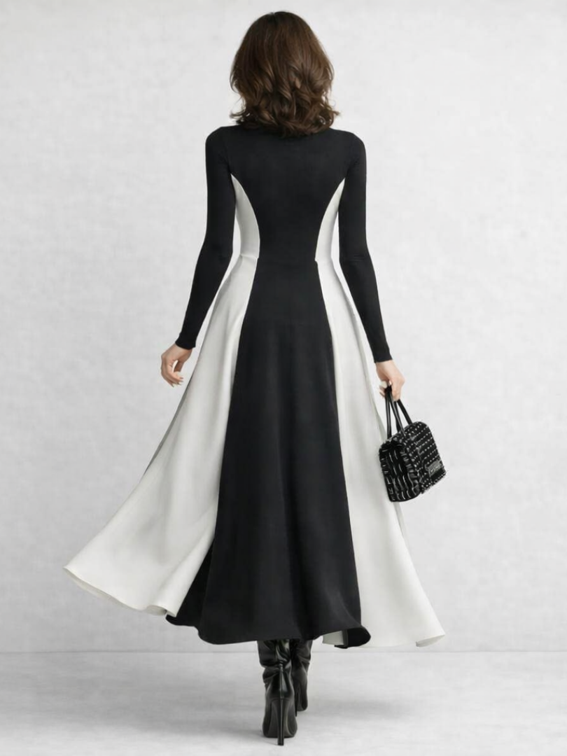 Women’s Maxi Dress Sculpted Contrast Turtleneck Design 3