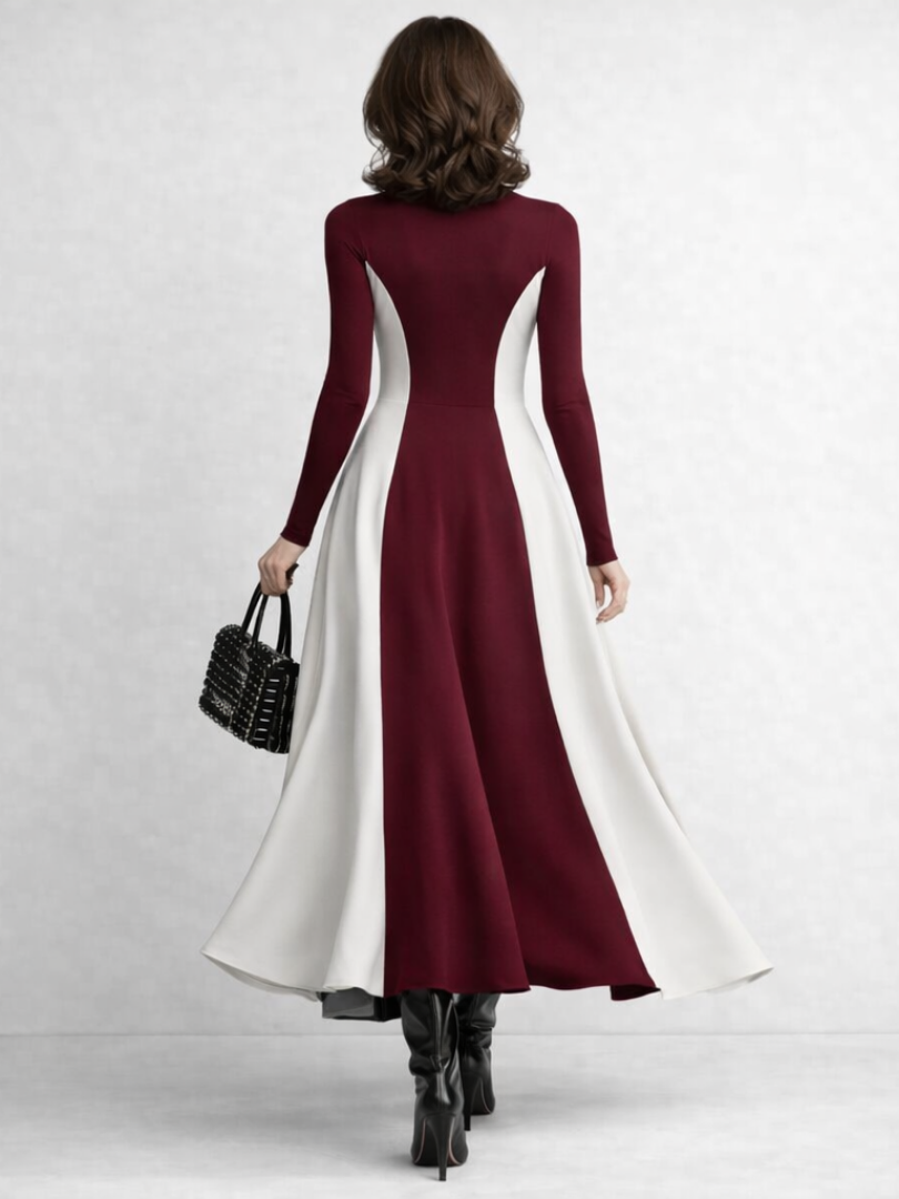 Women’s Maxi Dress Sculpted Contrast Turtleneck Design 6