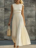 Women’s Maxi Dress Sleeveless Knit and Chiffon Blend Elegant Summer Style 0