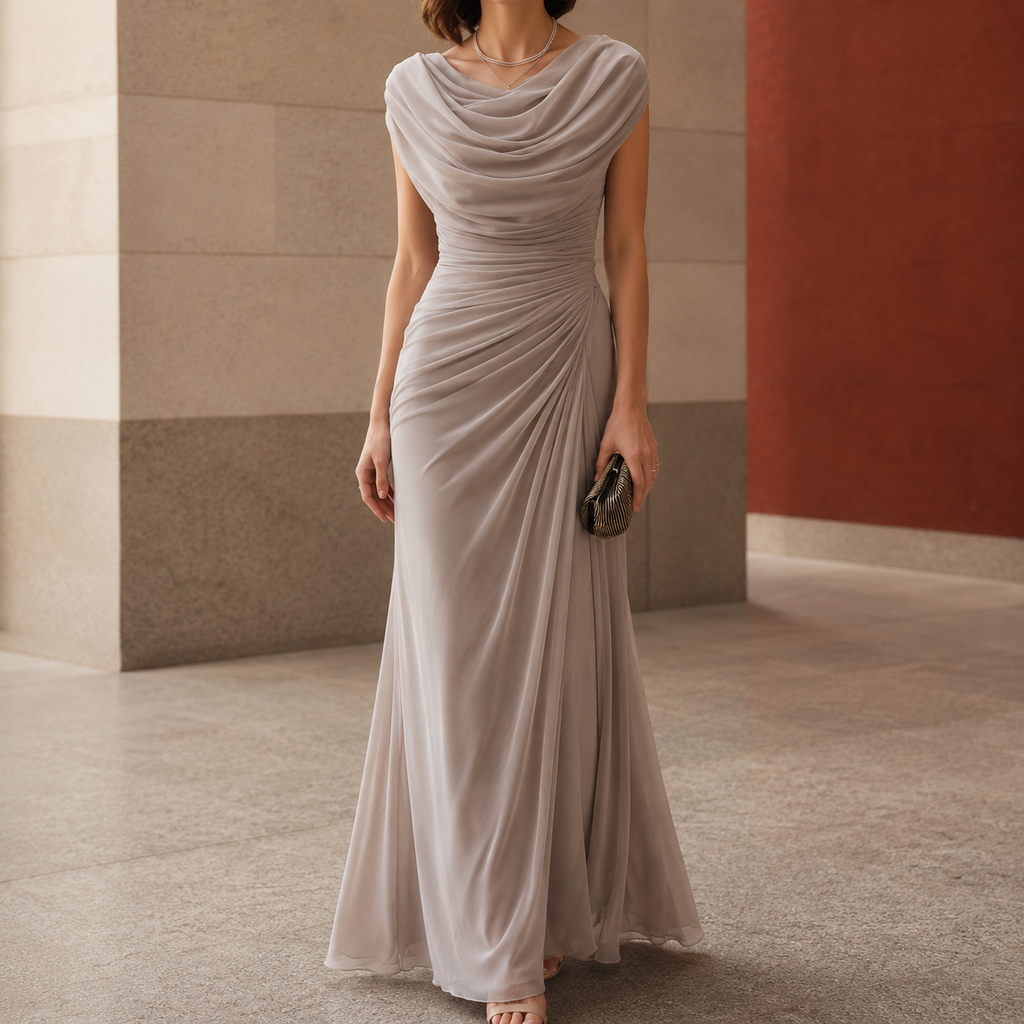 Women’s Maxi Dress with Cowl Neck and Ruched Waist 0