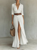 Women’s Maxi Shirt Dress Classic Button-Front Boho Style 0