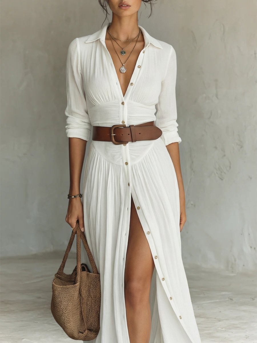 Women’s Maxi Shirt Dress Classic Button-Front Boho Style 2