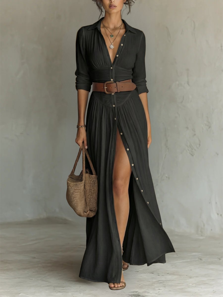Women’s Maxi Shirt Dress Classic Button-Front Boho Style 3