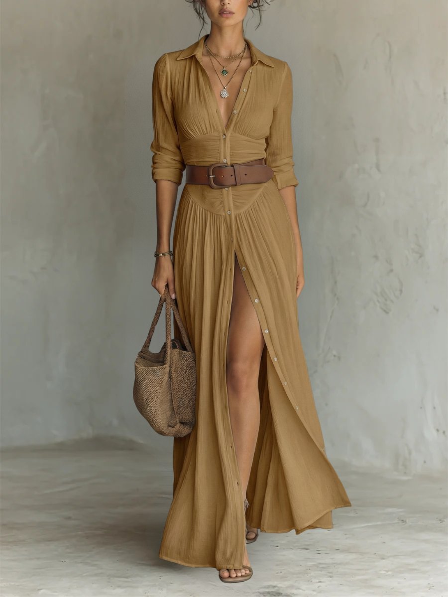 Women’s Maxi Shirt Dress Classic Button-Front Boho Style 5