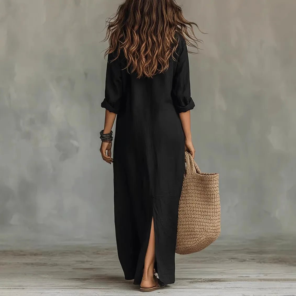 Women’s Maxi Shirt Dress Loose Fit Three-Quarter Sleeves 2