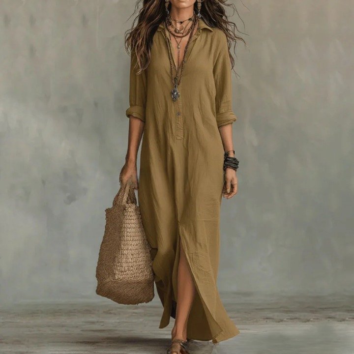 Women’s Maxi Shirt Dress Loose Fit Three-Quarter Sleeves 4