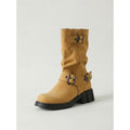 Women’s Mid-Calf Biker Boots with Buckle Detail 0