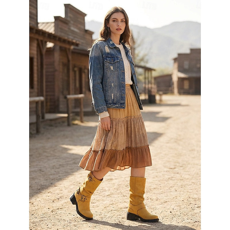 Women’s Mid-Calf Biker Boots with Buckle Detail 2