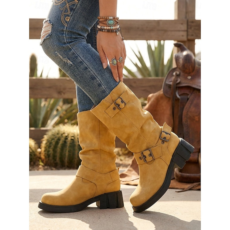 Women’s Mid-Calf Biker Boots with Buckle Detail 3