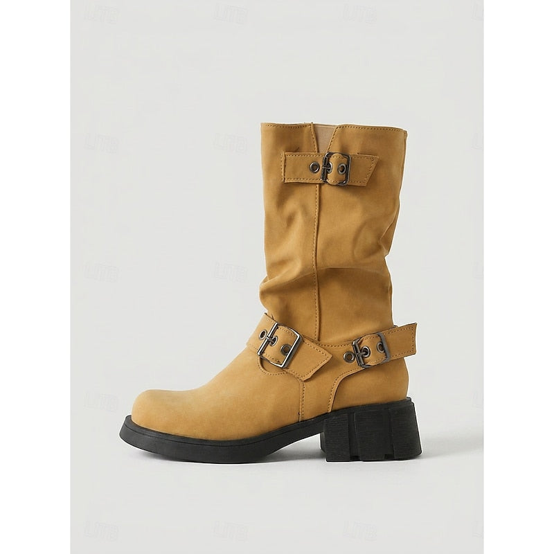 Women’s Mid-Calf Biker Boots with Buckle Detail 5