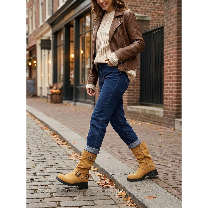 Women’s Mid-Calf Biker Boots with Buckle Detail 6
