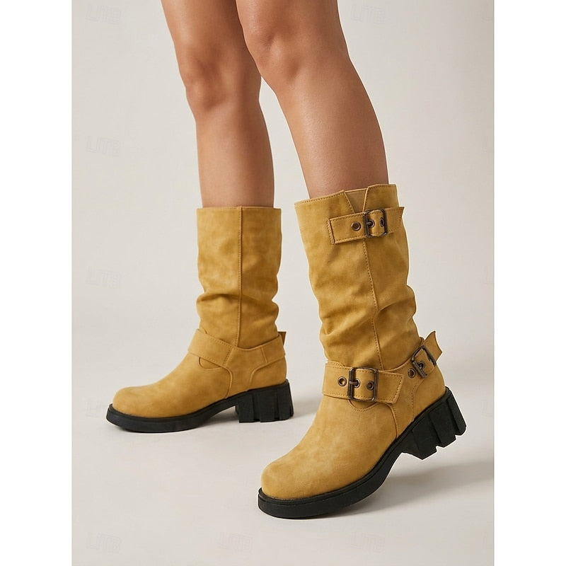 Women’s Mid-Calf Biker Boots with Buckle Detail 7