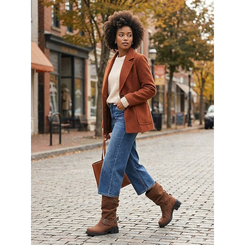 Women’s Mid-Calf Biker Boots with Buckle Detail 8