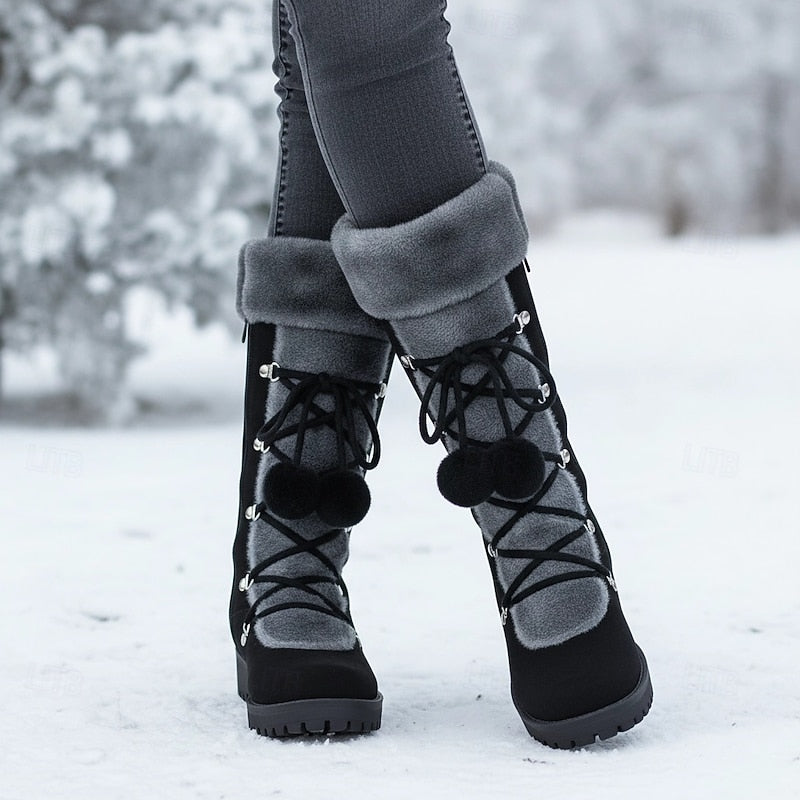 Women’s Mid-Calf Lace-Up Winter Boots with Fur Trim 3